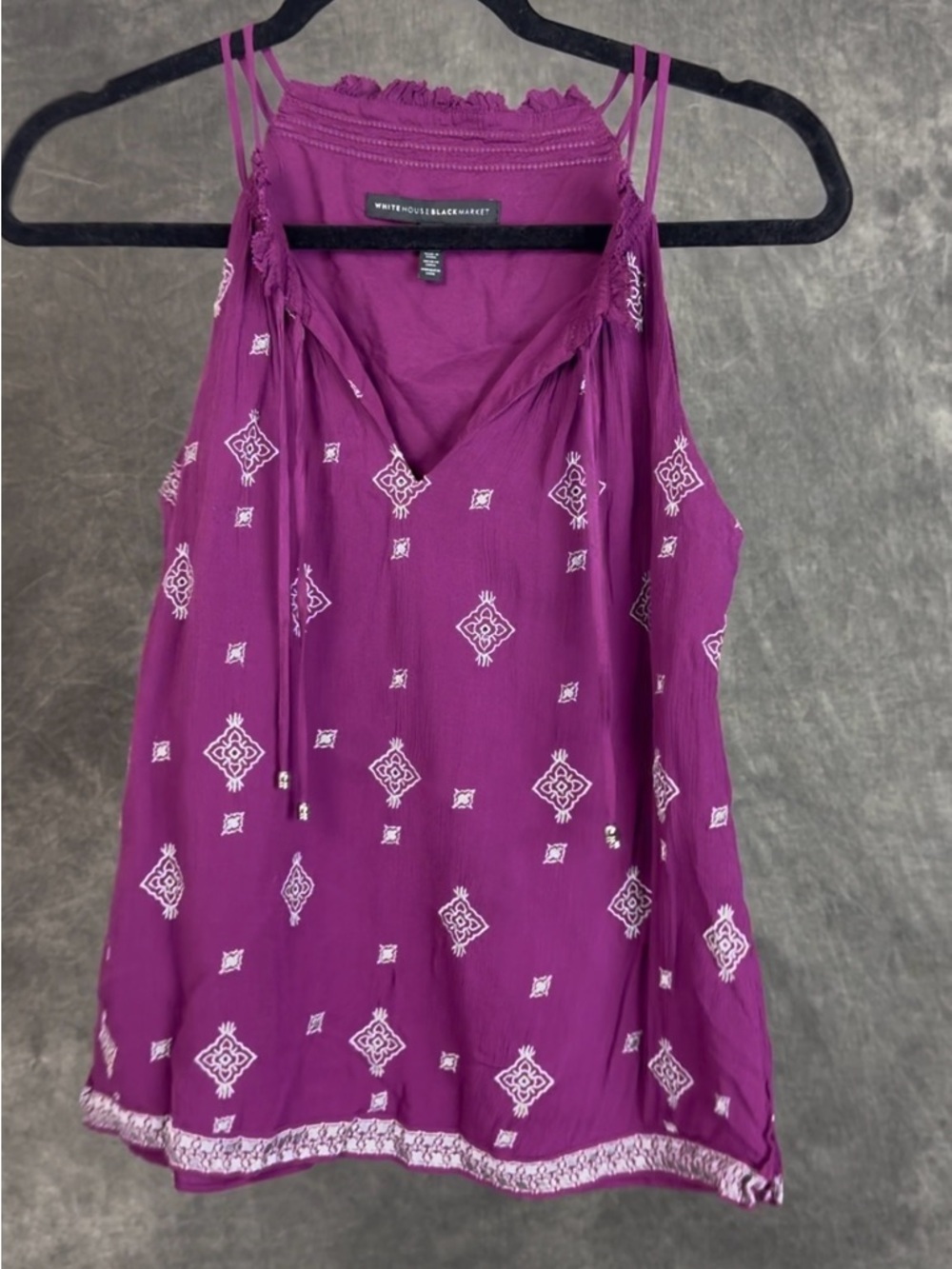 WHBM Purple Boho Embroidered Sleeveless Blouse XS | Spaghetti Strap | Lined